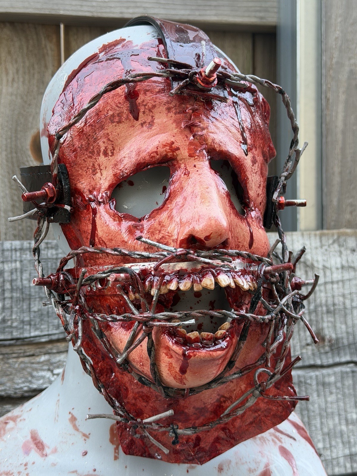 Bloody Barbed Wire Human Skinned Face Mask Horror Halloween Severed Face Mask