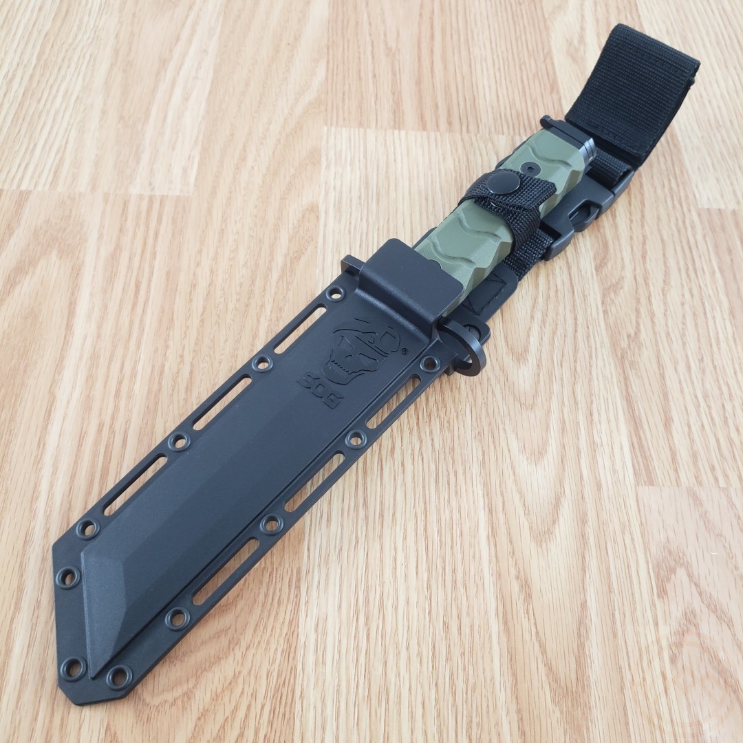 SOG Combat Fixed Knife 7.13″ Black AUS-8 Steel Tanto Blade OD Green G10 Handle