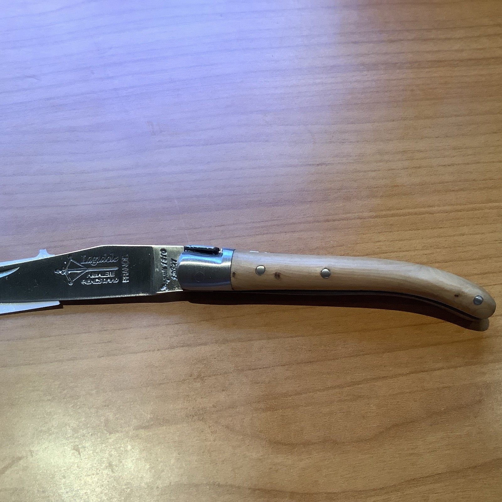 Laguiole Folding Pocket Knife Brown Juniper Wood Handle Made In France New