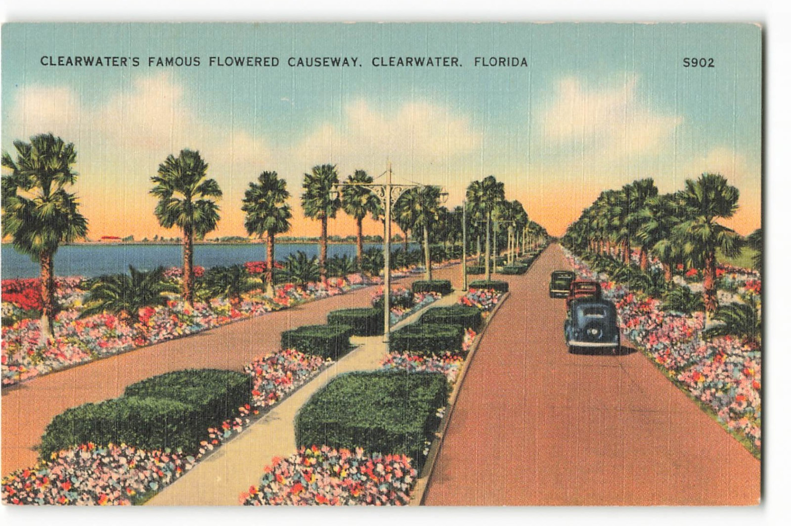 Clearwater’s Famous Flowered Causeway in Clearwater, Florida VTG Postcard KAY1.