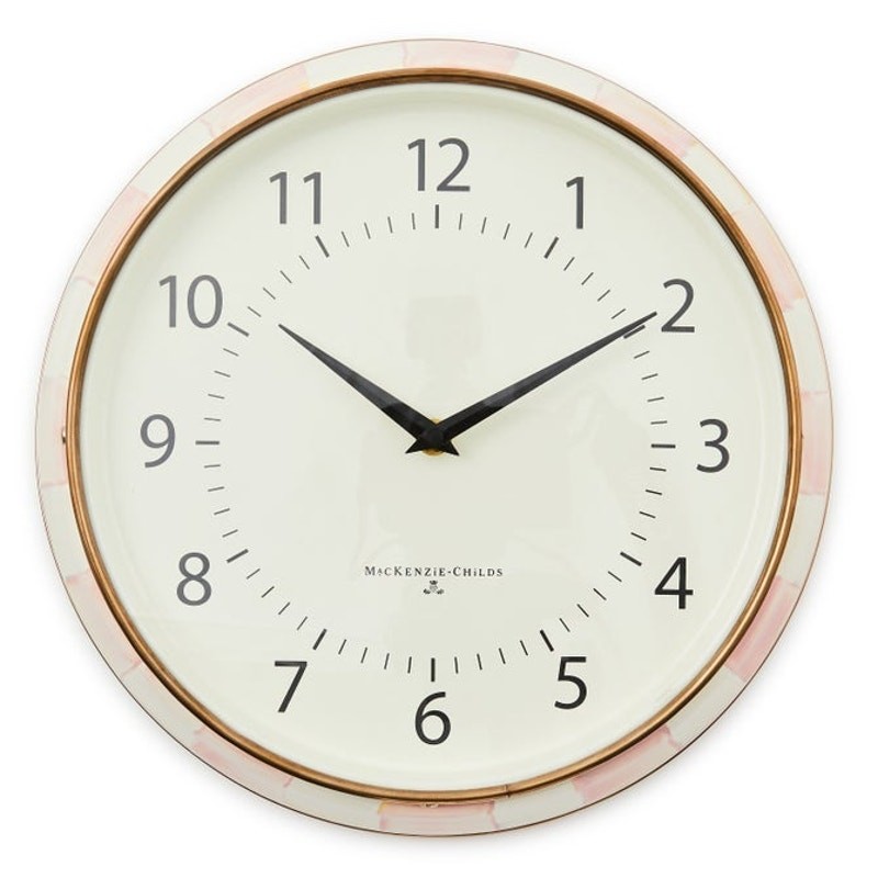 NEW Mackenzie-Childs Rosy Check School Wall Clock 12.25in Chic Pink Home Decor