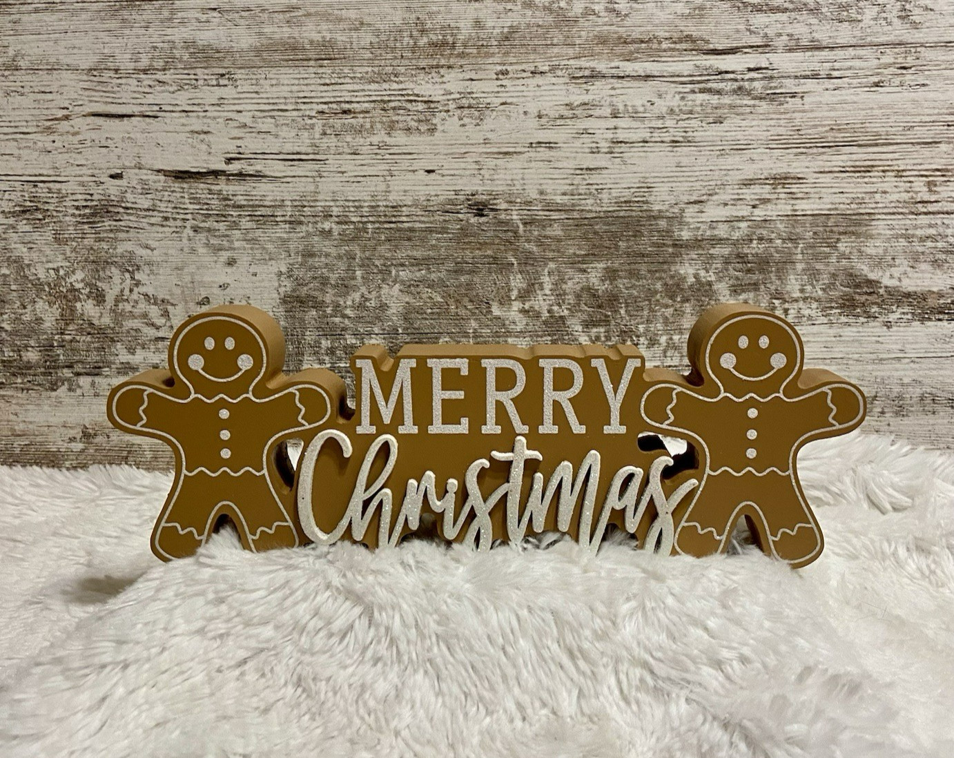 Gingerbread Man Wooden Christmas Standing Sign Merry Christmas Decor NEW 11.25″