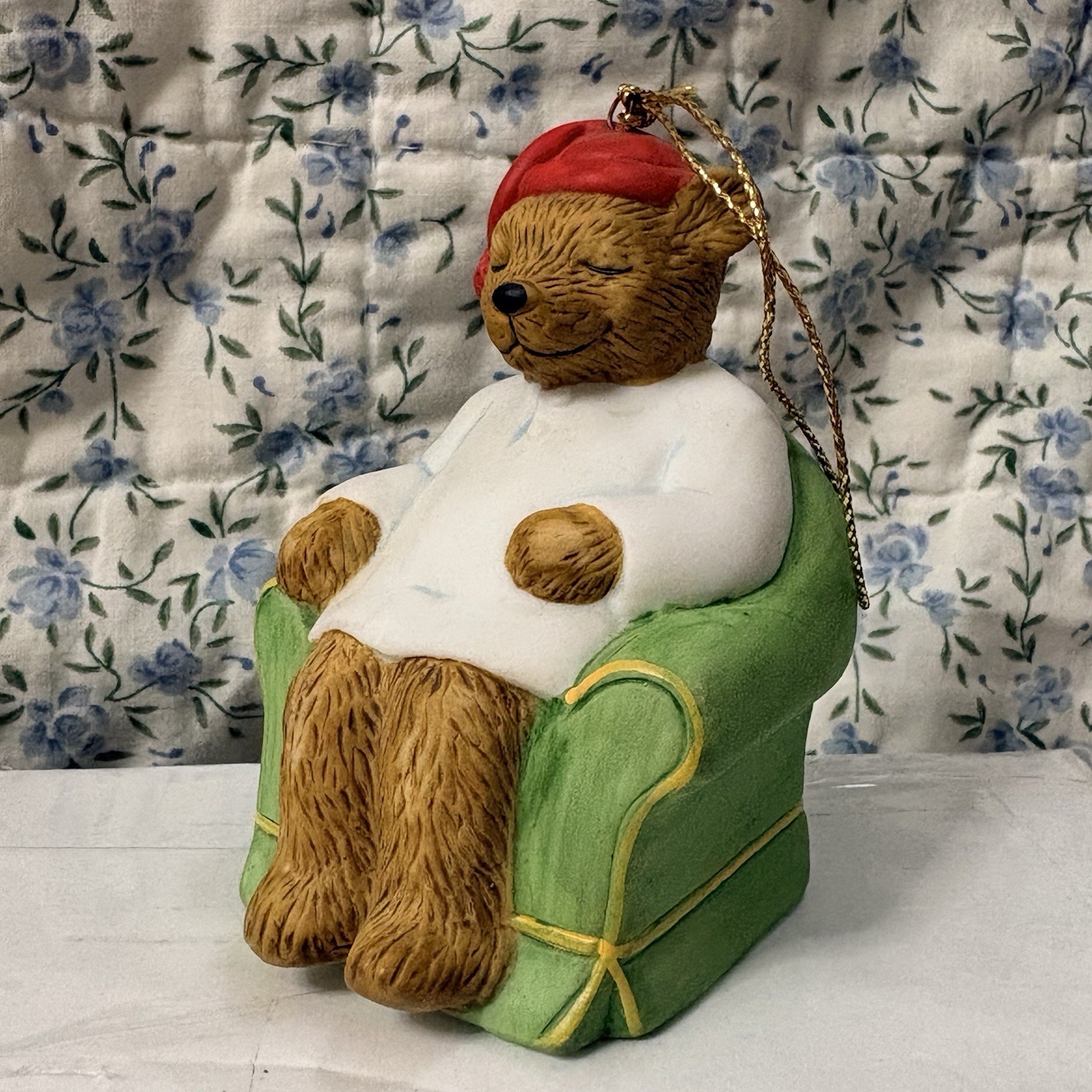 Celestial Seasonings Sleepy Time Tea Bear Ornament 25th Porcelain Sleeping Chair