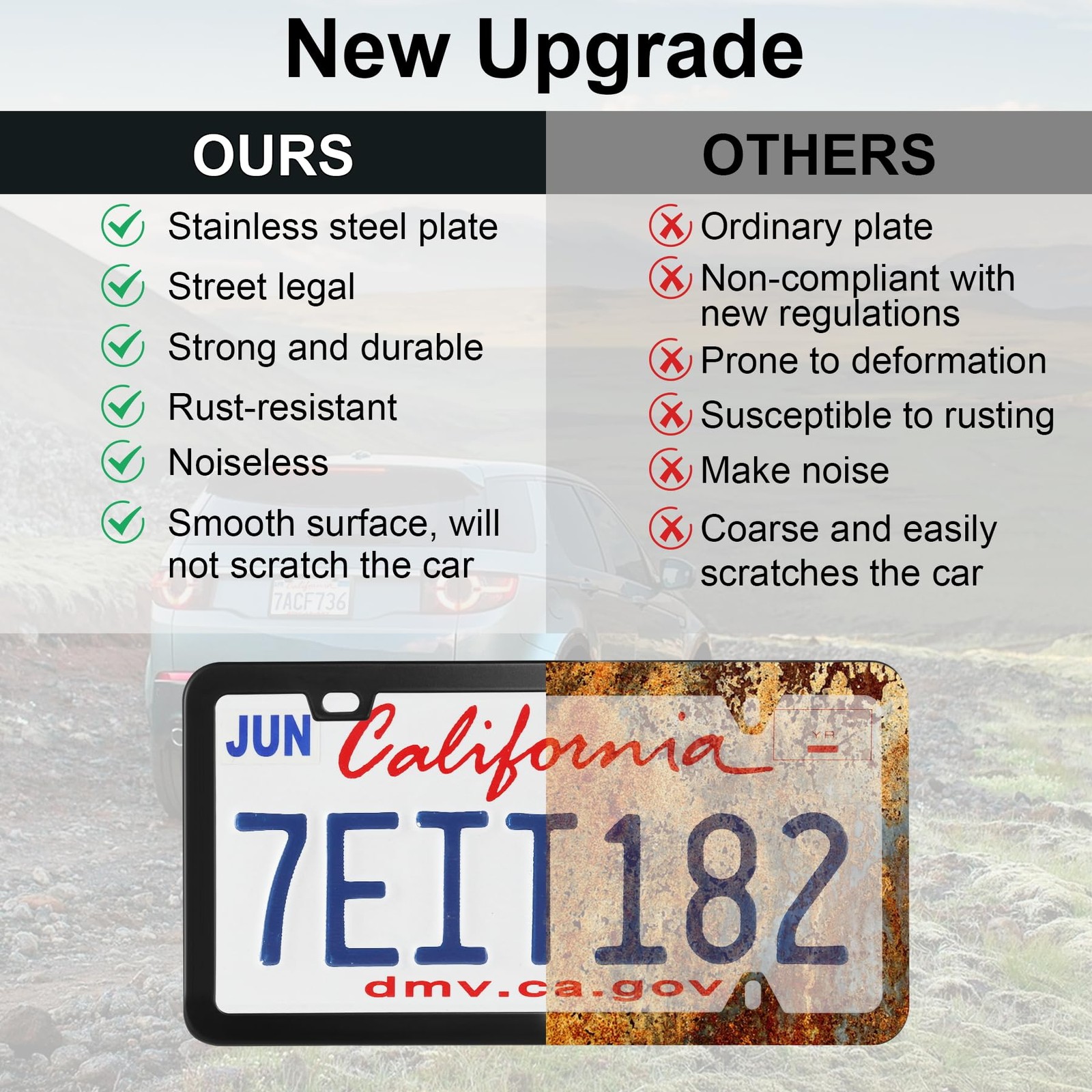 LivTee Black License Plate Frames, 2 Holes Stainless Steel