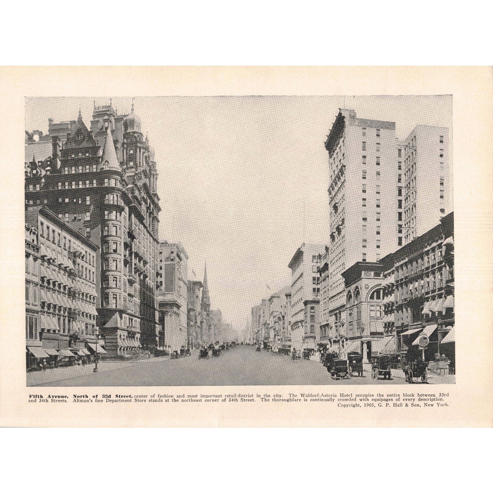 1912 New York City Book Print Busy Fifth Avenue Horse Carriages 2R1-102