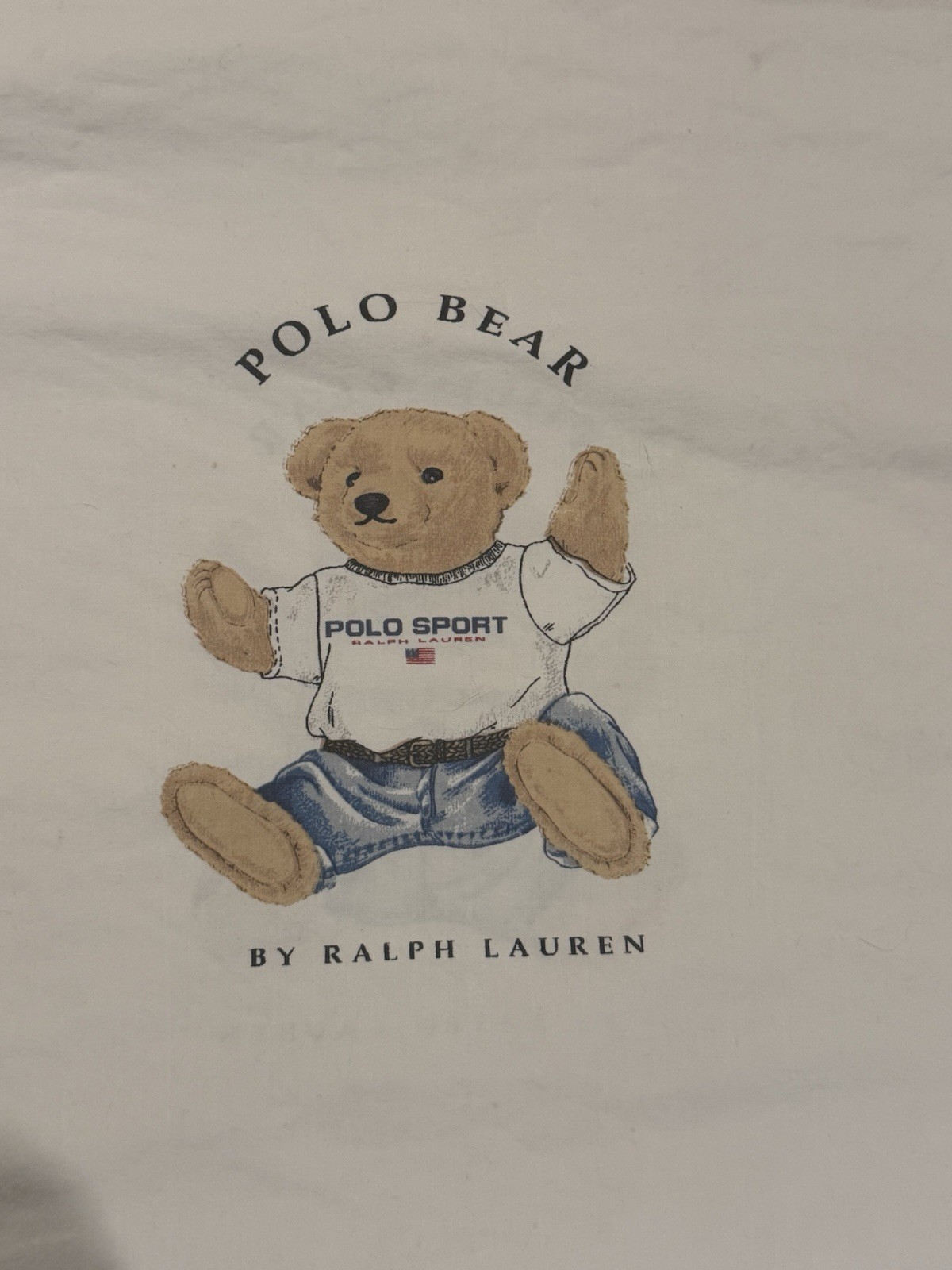 Ralph Lauren Polo Bear “Polo Sport” Standard Pillowcase White Cotton Vintage 90s