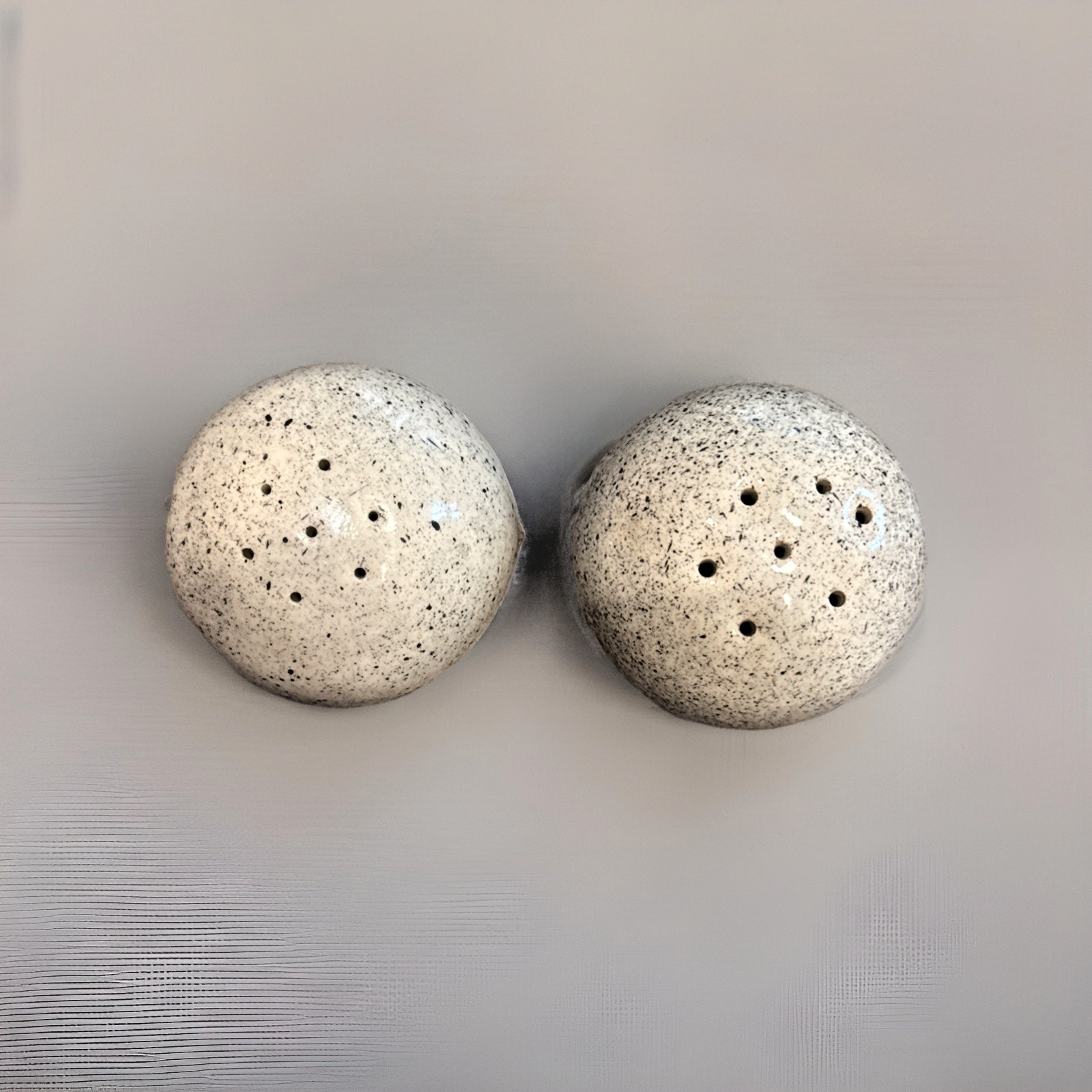 Vintage MCM Speckled Ceramic Salt Pepper Shakers Set Retro Stone Glaze Cream Tan