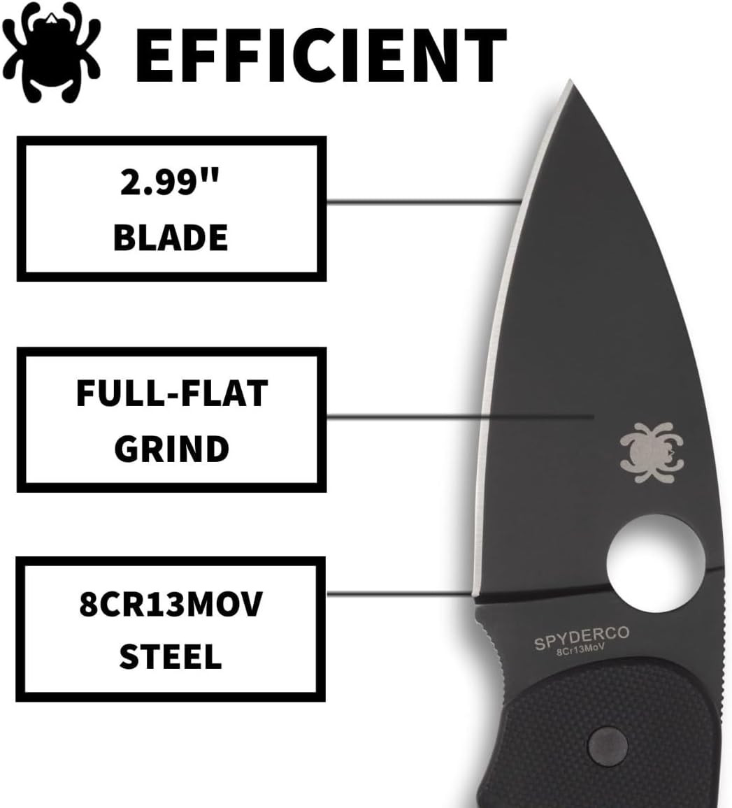 Spyderco Efficient Value Knife with 2.98″ Drop-Point Black Blade and Durable Bla