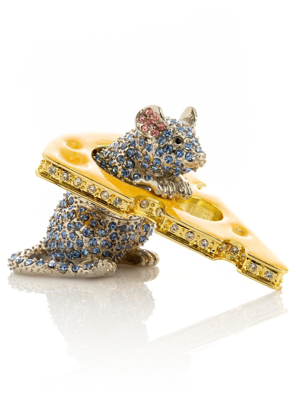 Keren Kopal Mouse with cheese Trinket box Decorated with Austrian Crystals
