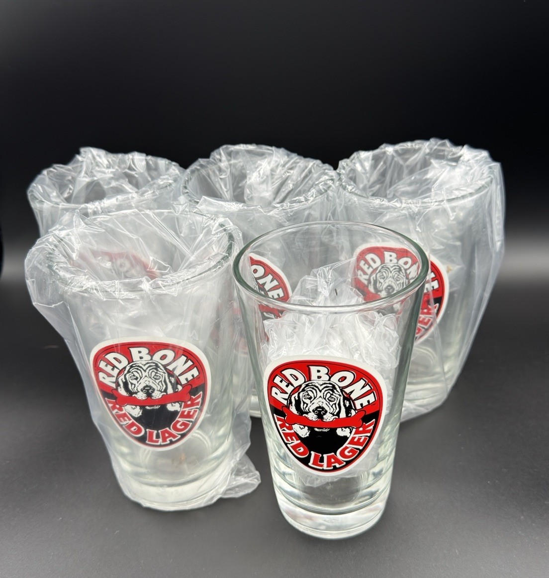 RED BONE RED LAGER – PINT GLASSES – Vintage – Set Of 5 – NEW