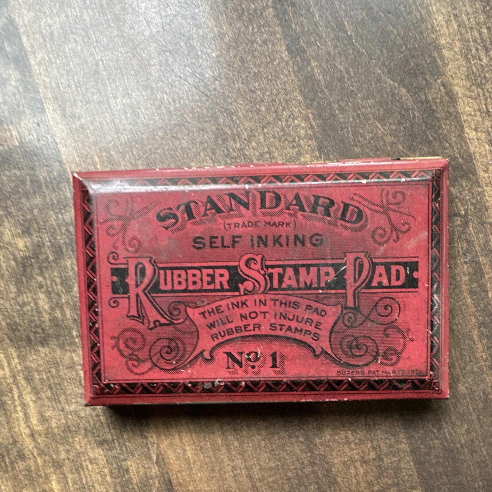 Adams Stamp Co. Vintage Self-Inking Rubber Stamp Pad No. 1 Metal Tin Box