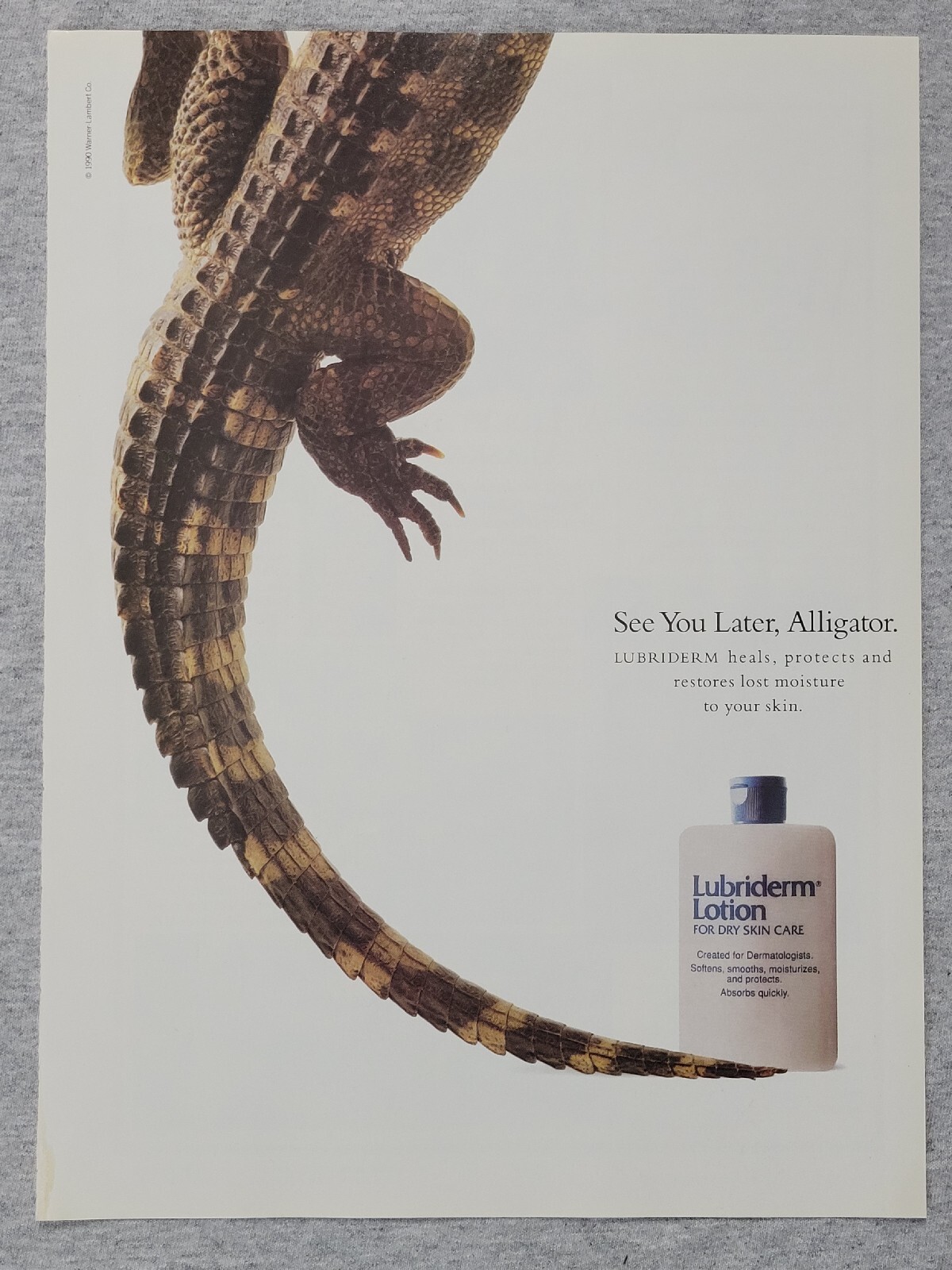 1990 Magazine Advertisement Page Lubriderm Lotion Alligator Vintage Print Ad