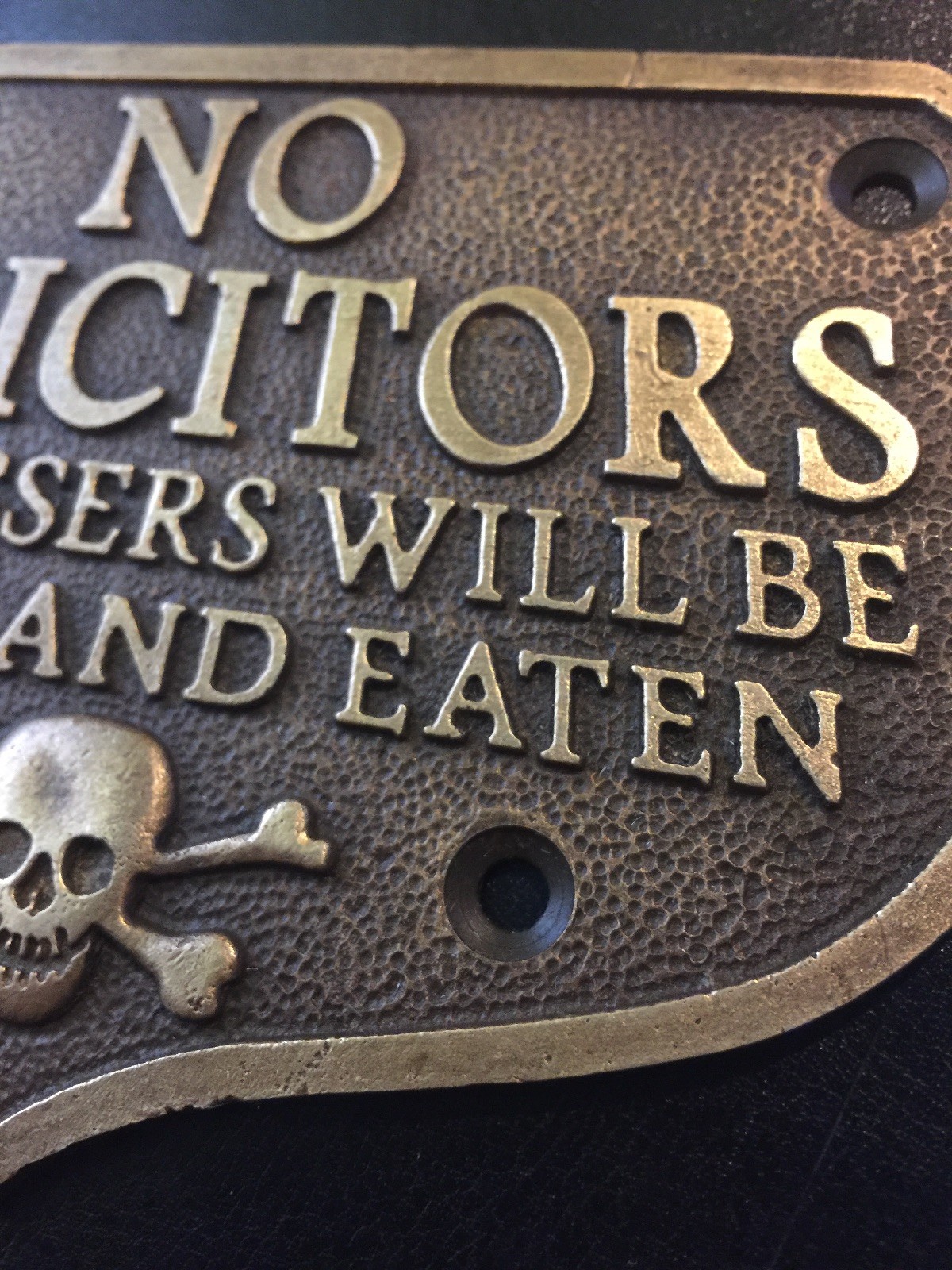 No Solicitors Sign Plaque No Trespassing Killed Plaque Solid Brass Metal GIFT