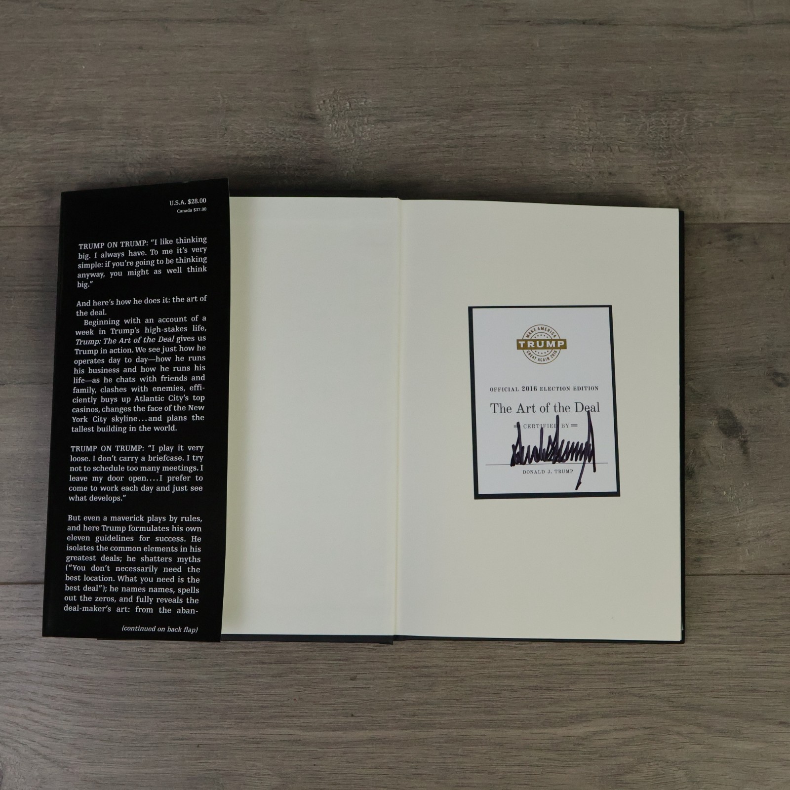 SIGNED Donald Trump The Art of the Deal 2016 Election Edition Hardcover Book