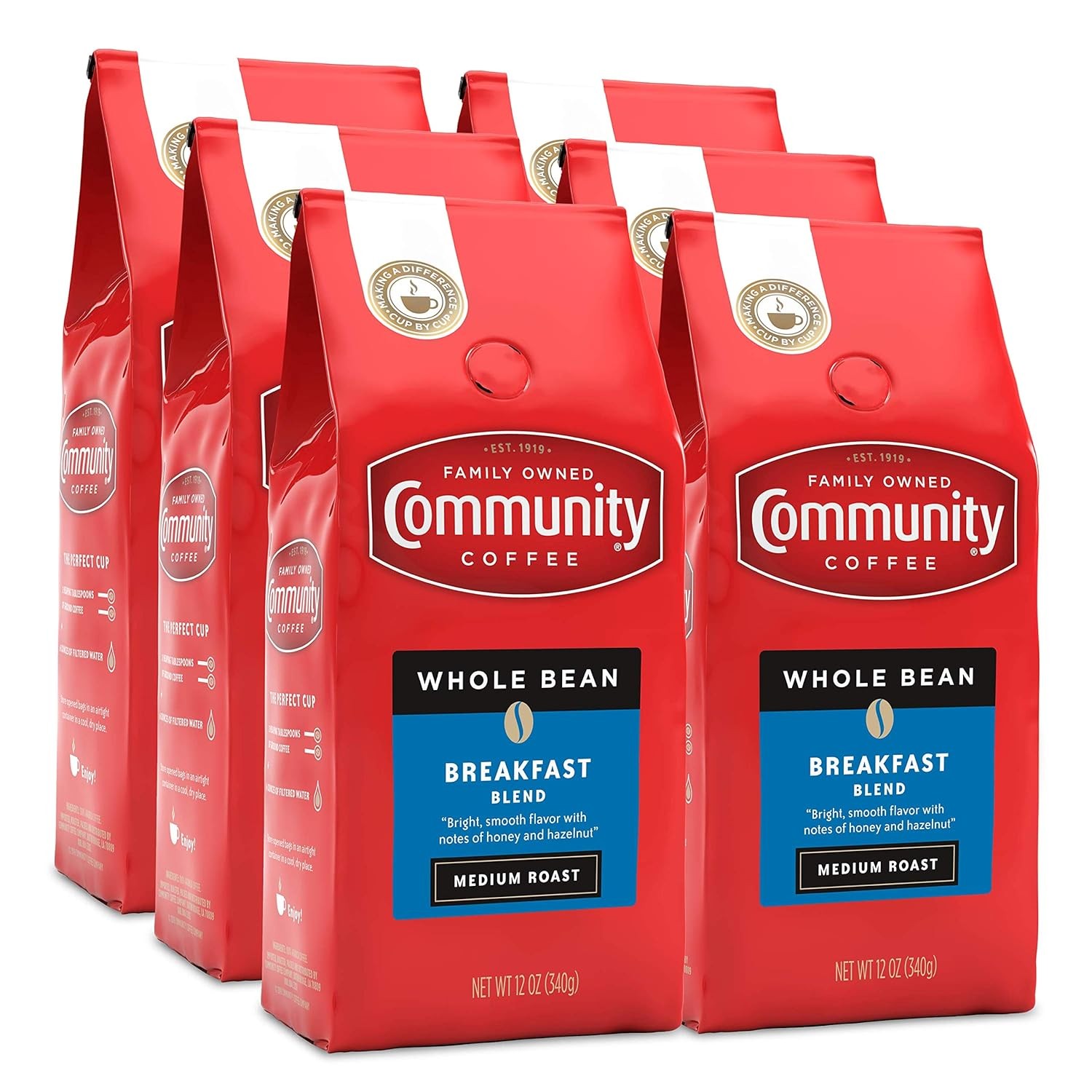 Community Coffee Breakfast Blend Whole Bean Coffee, Medium Roast, 72 Ounce (12