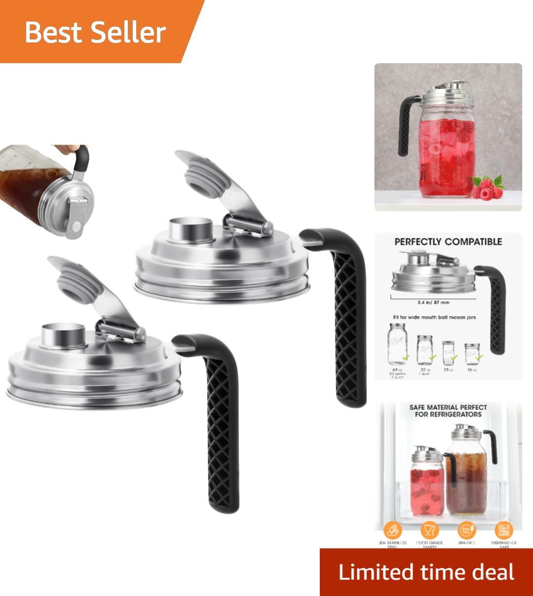 Wide Mouth Mason Jar Spout Lid 2 Pack – Stylish & Functional Kitchen Accessory