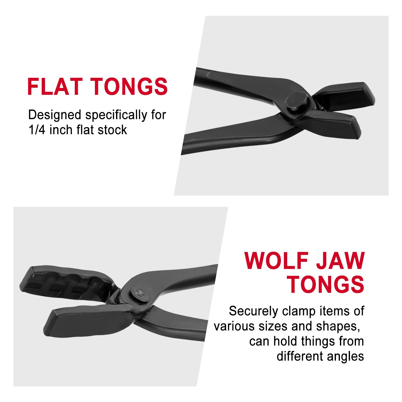 Blacksmith Tongs Set ,V-Bit Blade Tong, Flat Tong, Blade Tong and Wolf Jaw Tong