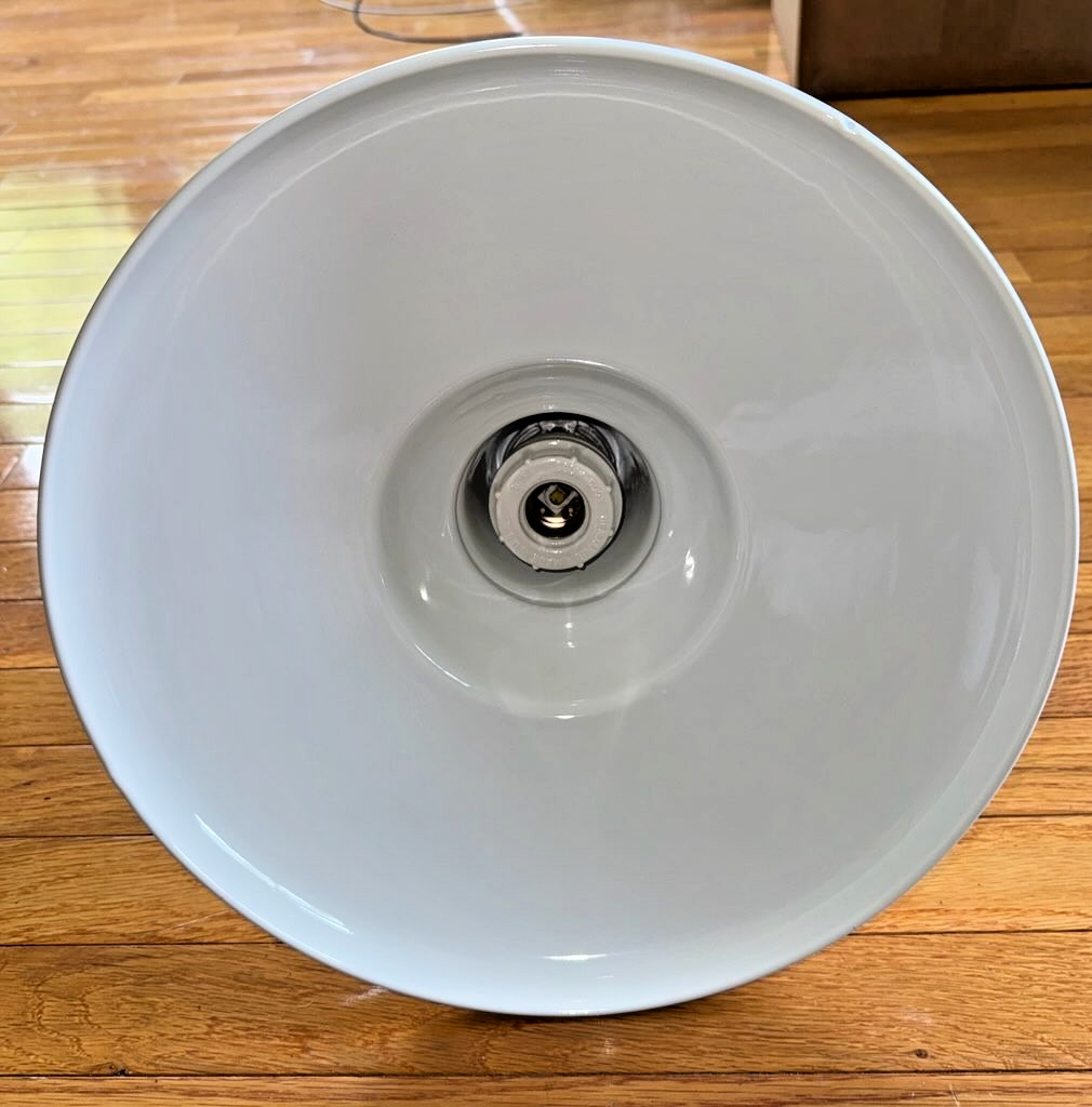 1950s Benjamin 14″ NOS Porcelain Industrial White Barn Light Vintage Gas Shallow