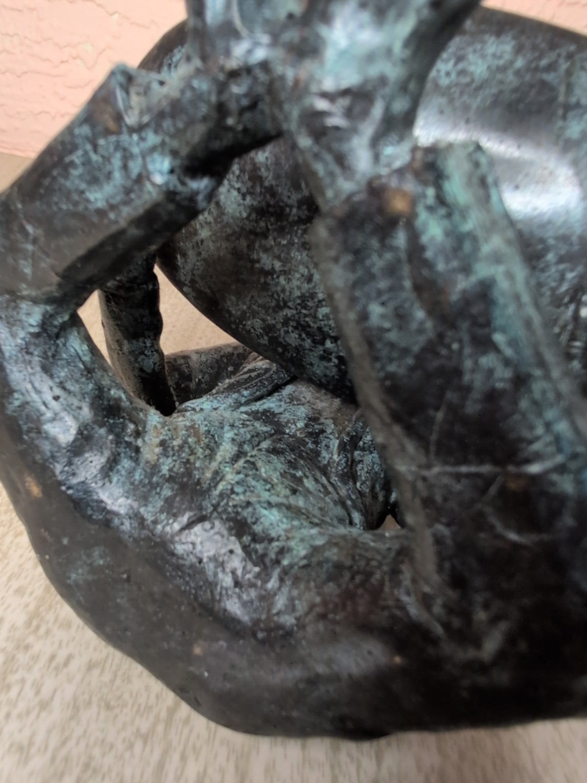 Vintage bronze Oriental Man figure with tray patina trinket dish Coins Keys