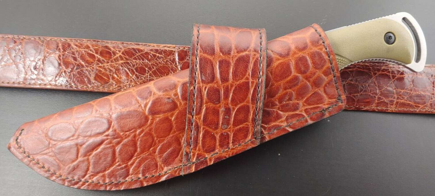 ESEE 3 / RC 3 CROSS DRAW knife SHEATH ALLIGATOR PRINT BROWN leather HANDMADE NEW