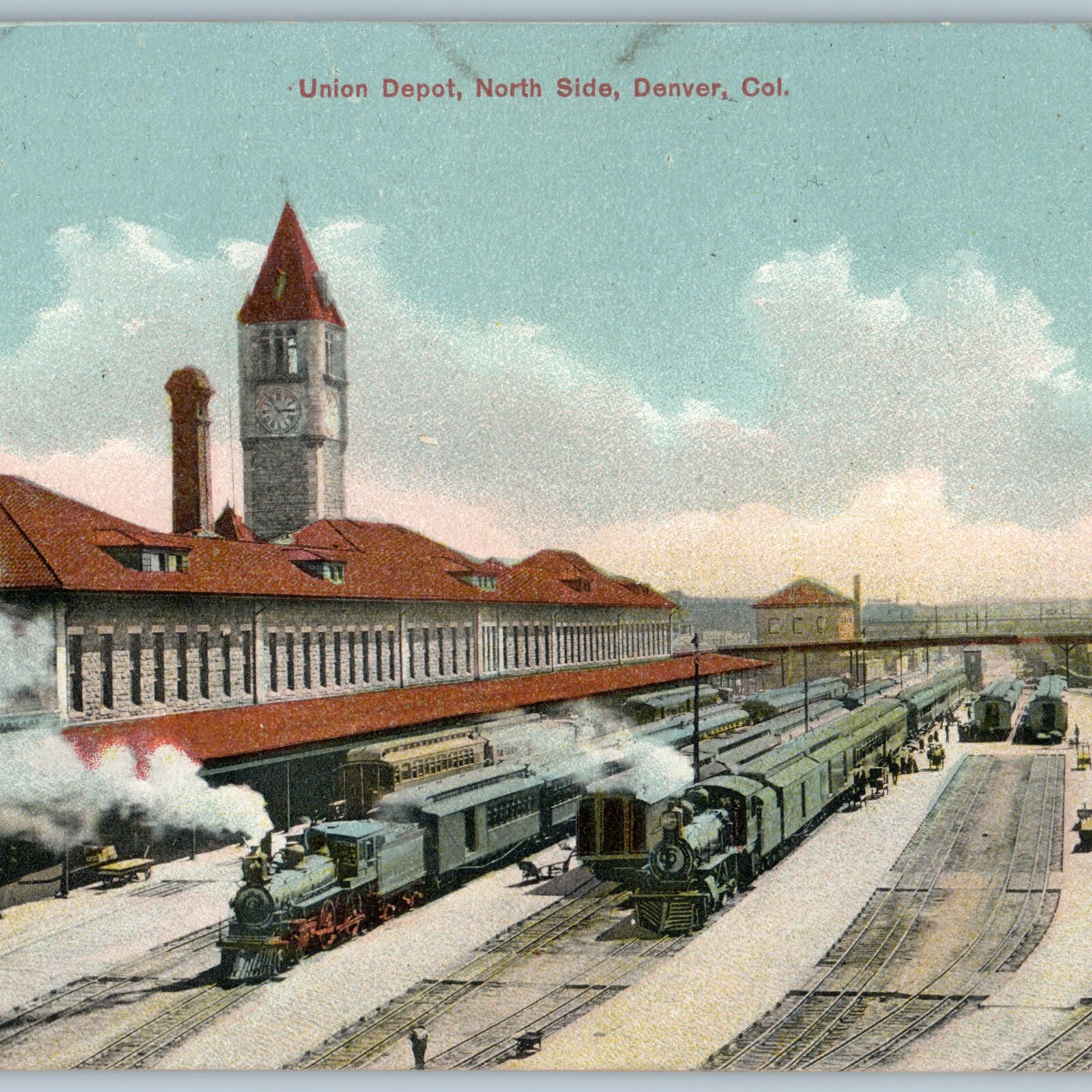 c1910s Denver, CO Union Depot Train Station North Side Locomotive RR Postcard