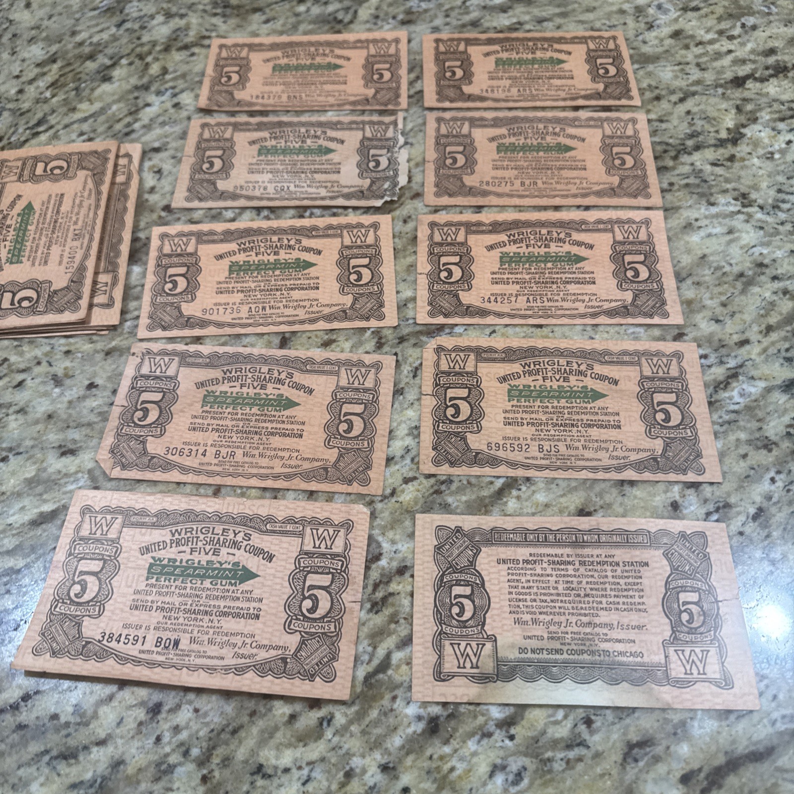 1930s Wrigley’s United Profit Sharing 5-Coupon Certificates Lot Of 40 Total Cpix