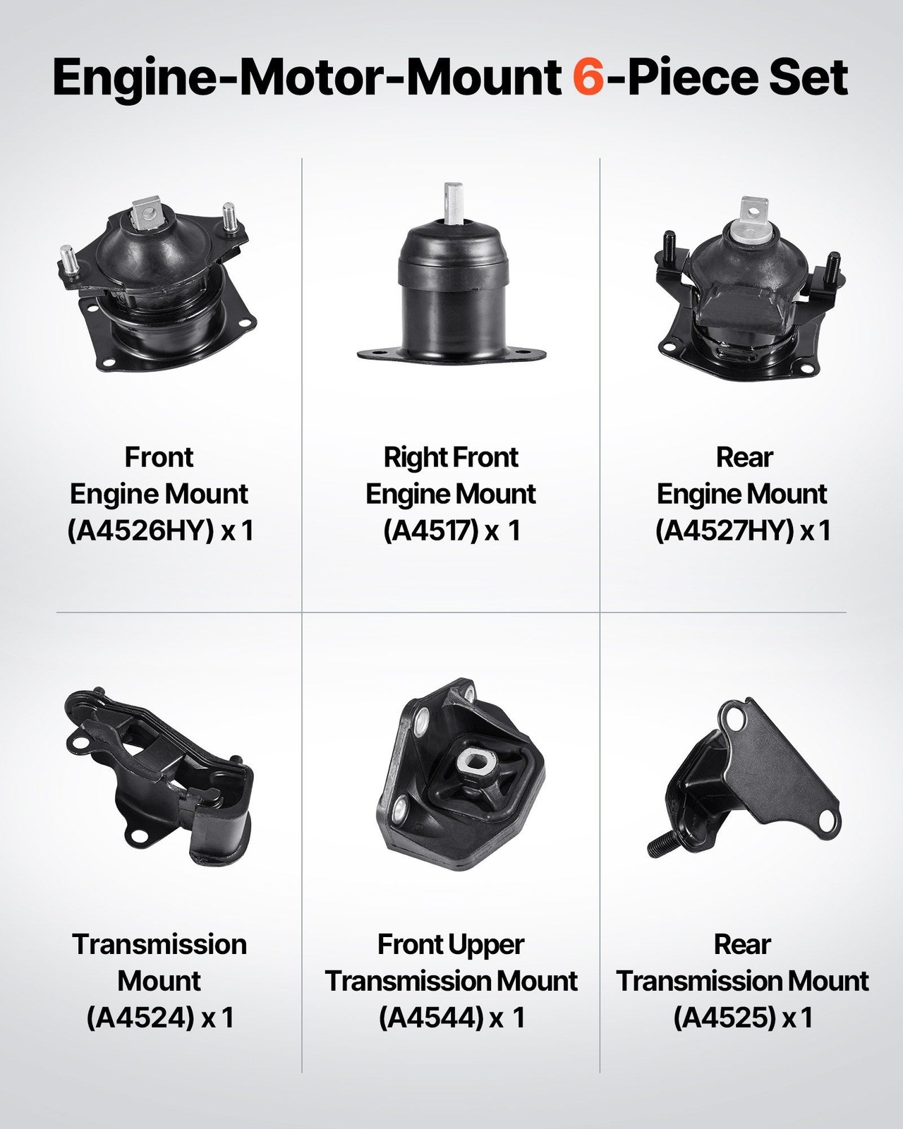 6-Piece Corrosion-Resistant Motor Mount Kit Honda Accord V6 3.0L 2003–2007