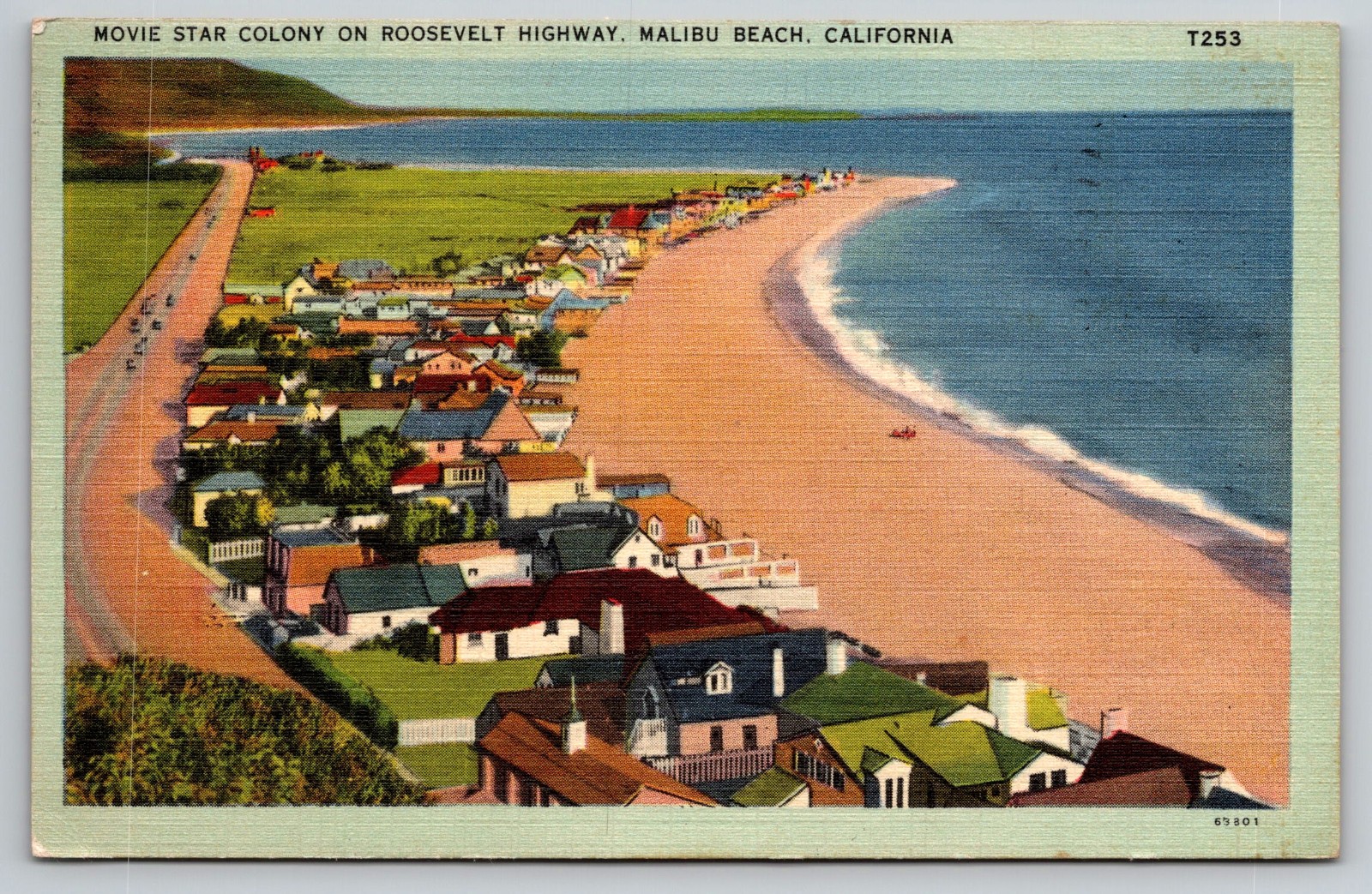 Malibu Beach California Roosevelt Highway Beach Homes CA c1941 Linen Postcard