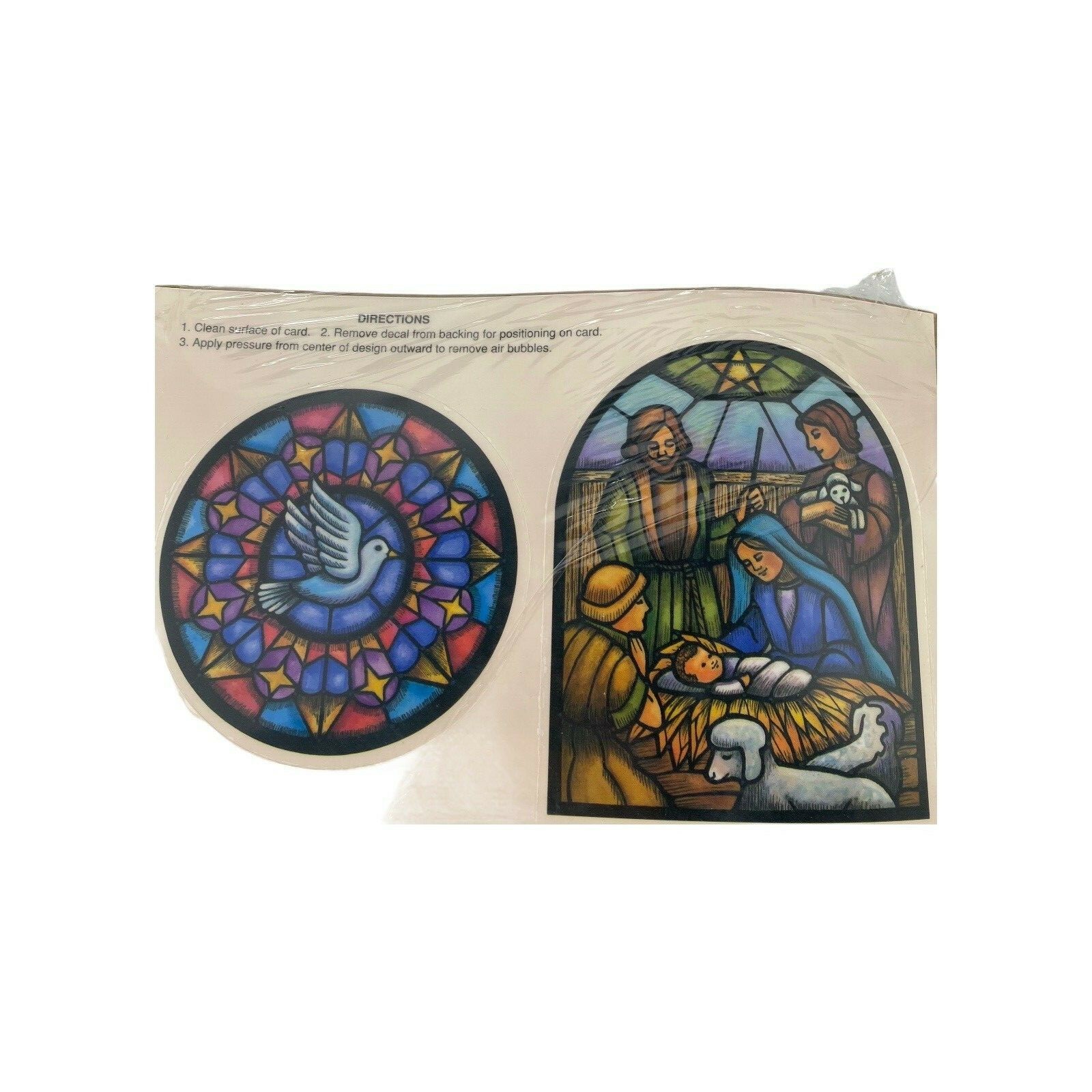 Faux Stained Glass Vinyl Cling Christmas Cards Set of 4 NIP Current 1993 Vintage