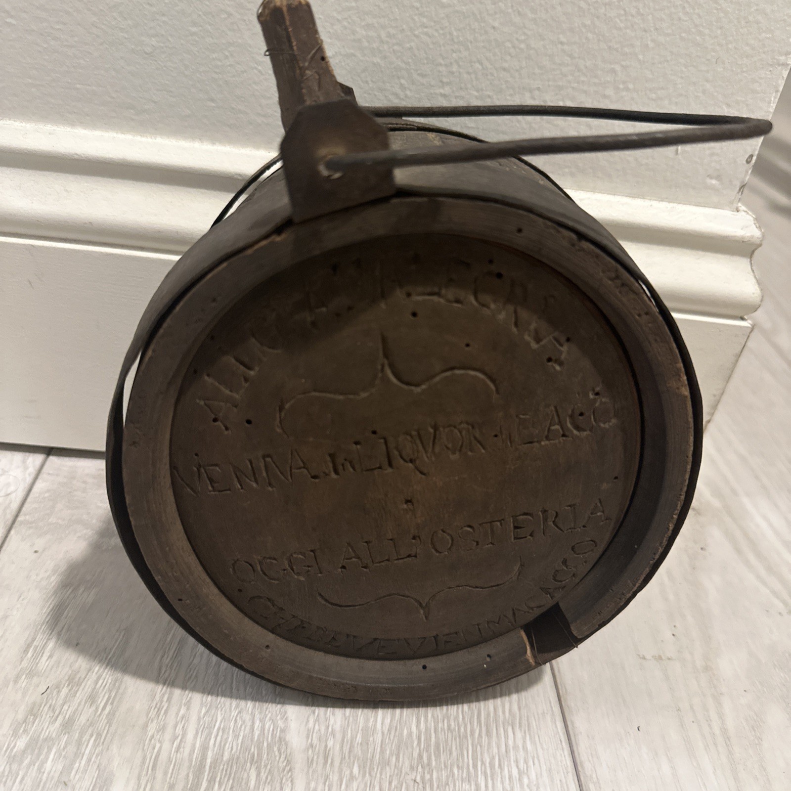 Revolutionary War Rare Original Wooden Canteen Folk Art With Latin Engraving