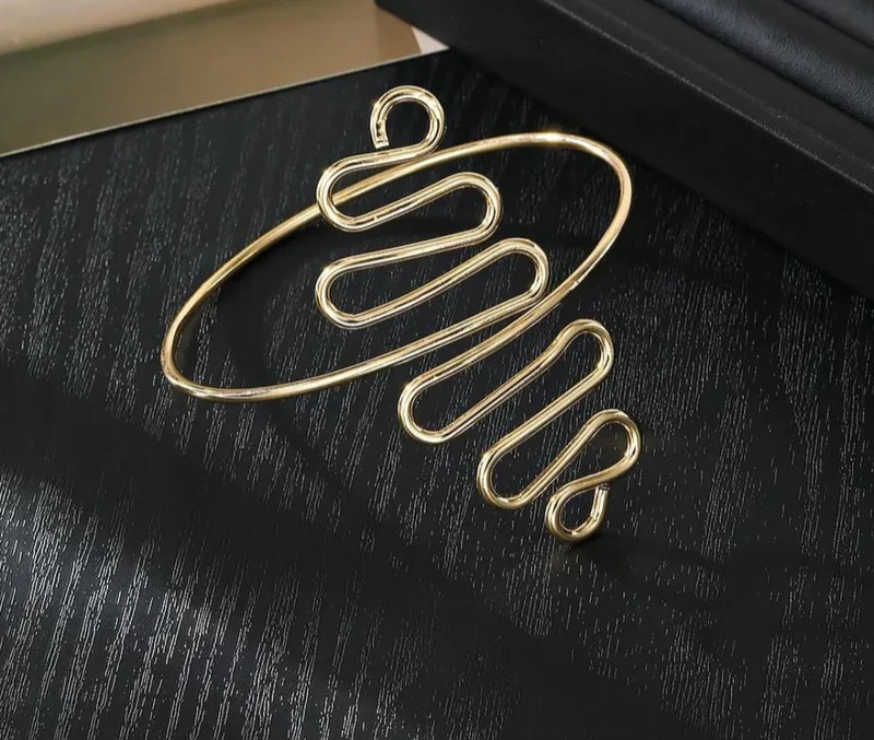Open Adjustable Upper Glissando Arm Cuff Bracelet in 18K Yellow Gold Over Womens
