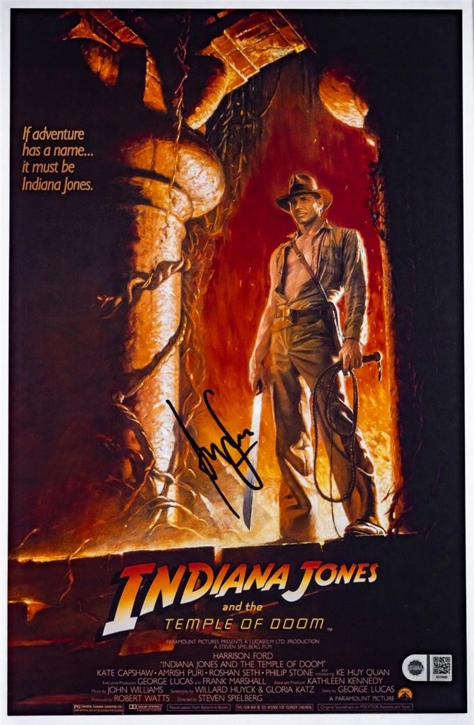 RARE HARRISON FORD ” INDIANA JONES: TEMPLE OF DOOM ” SIGNED 11×17 POSTER / SWAU