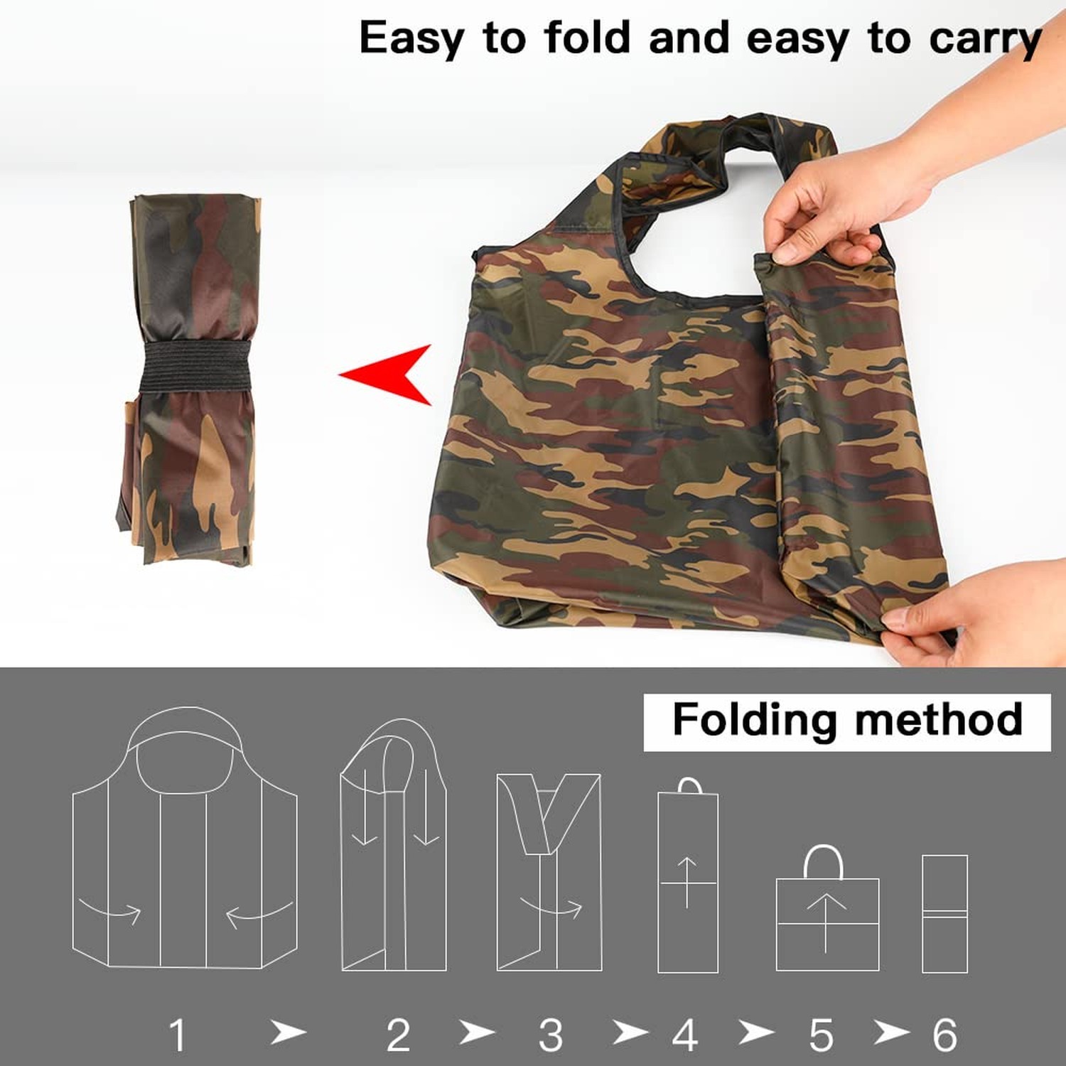 Aricsen 15×4.5×15 Inch Camo Reusable Shopping Bags with Handles, 10 Pack | Po…