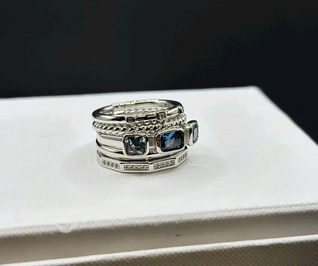 NW/D*YurmanStax Five Row Ring with Hampton Blue Topaz Diamonds/Sterling Size 8