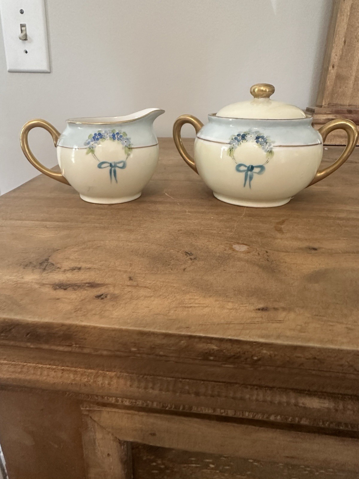 Vintage Forget Me Not Creamer And Sugar Studio Made In USA 2.5”T