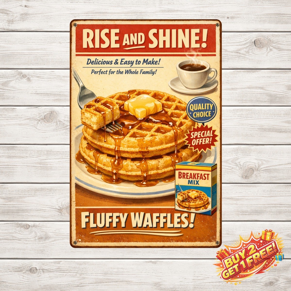 Pillsbury Pancake Mix Vintage Aluminum Retro Metal Plaque Wall Decor