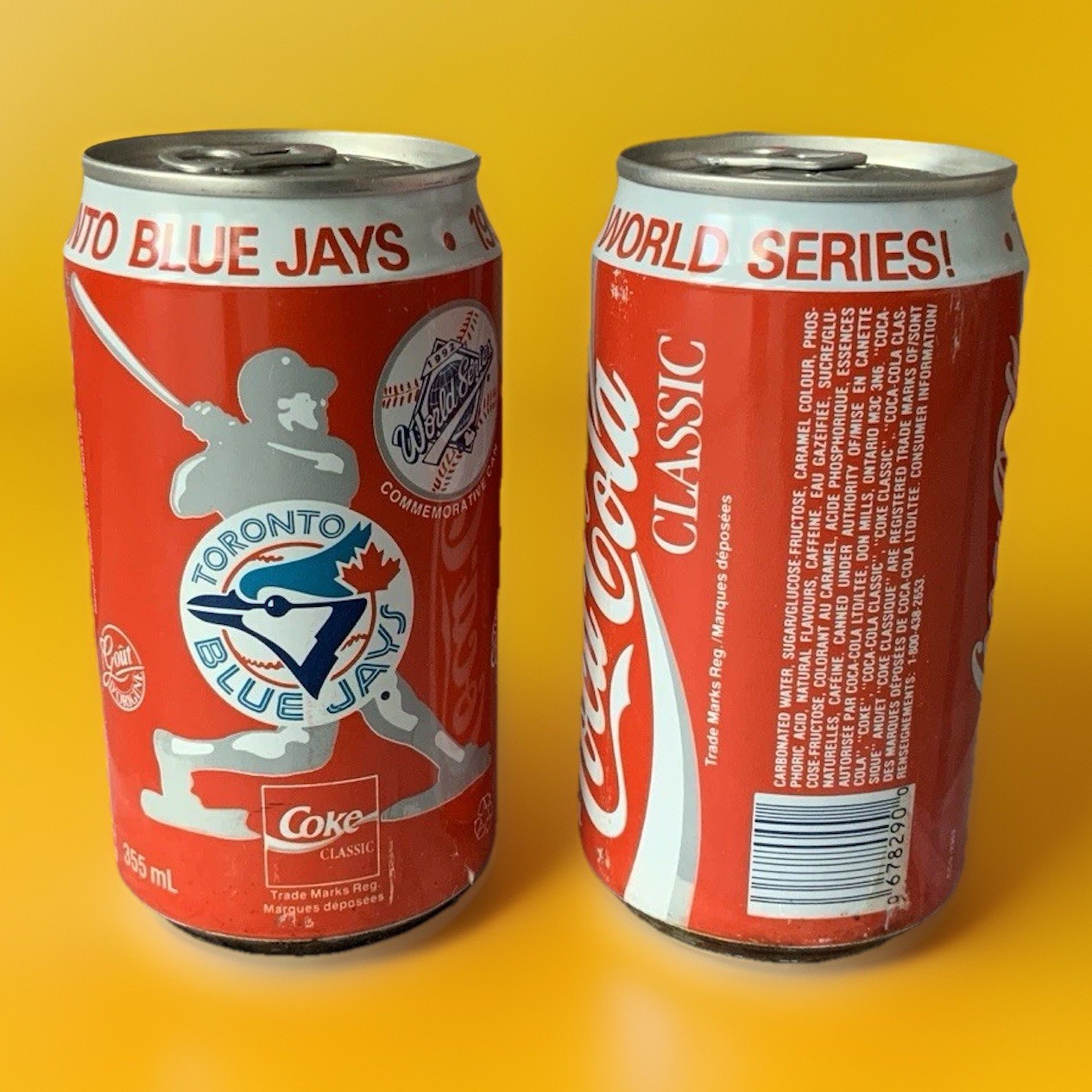 Coca-Cola Classic Coke WORLD SERIES TORONTO BLUE JAYS BASEBALL 1992 CANS PAIR