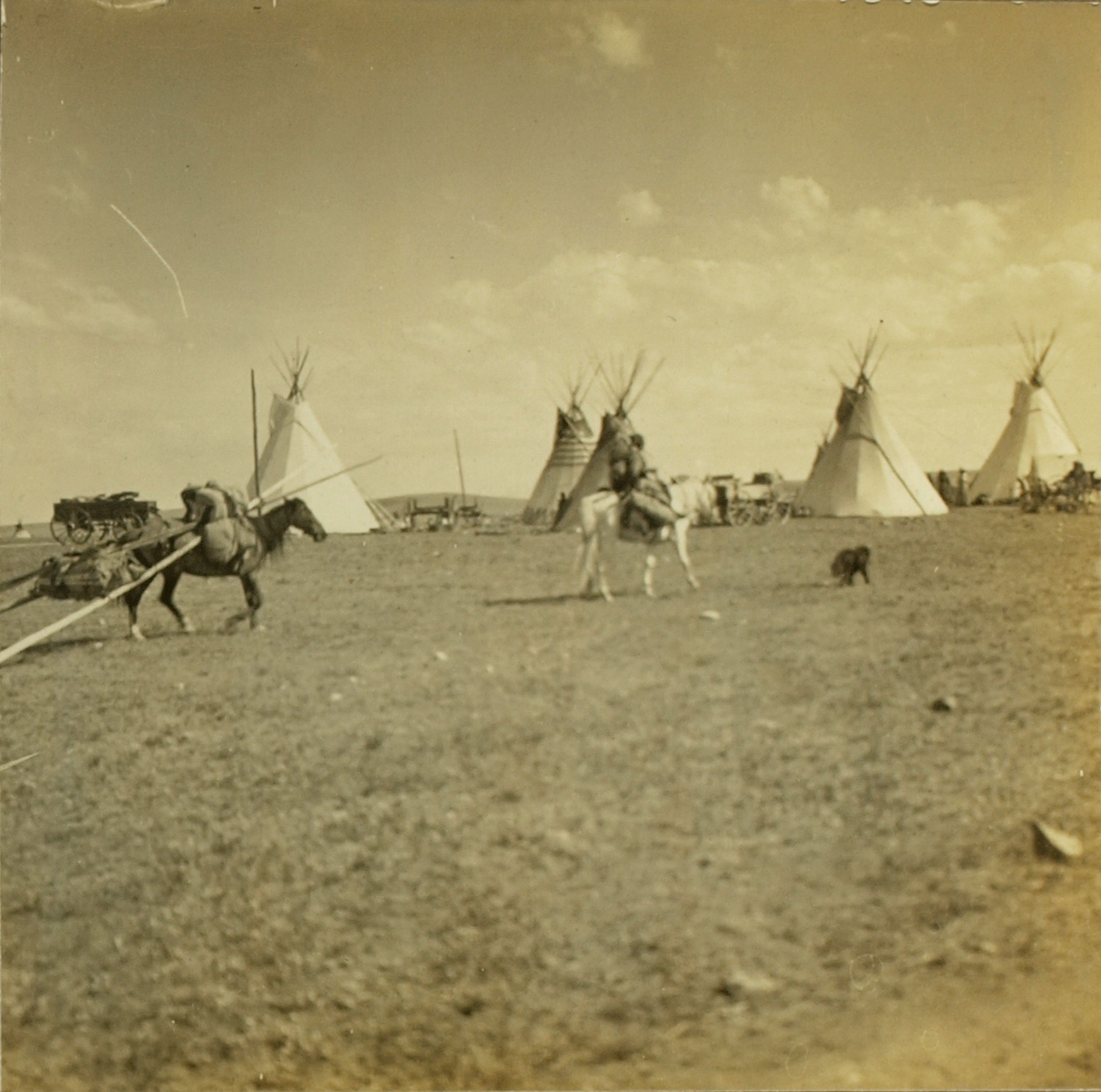 N A Forsyth Stereoview of Flathead Indians on way to the Sun Dance UL2 Excellent