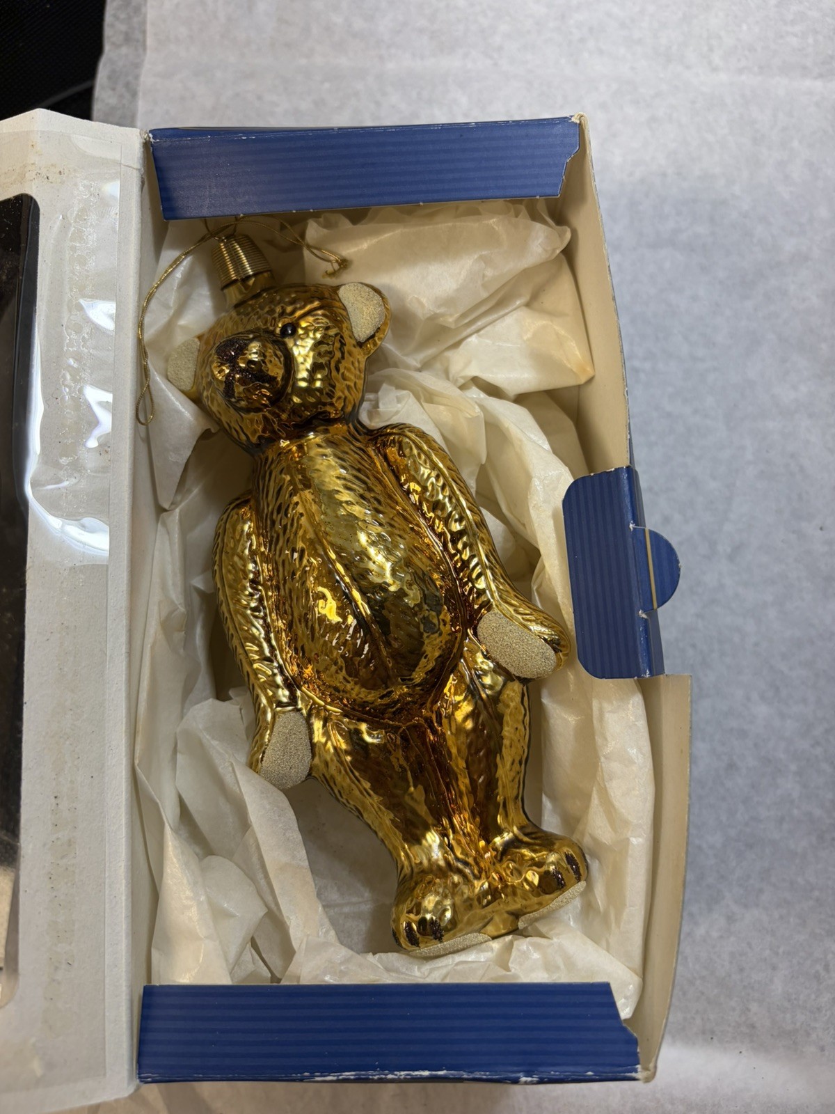 Smithsonian Glass Goebel Teddy Bear Ornament 6.5″ In original box & Certificate