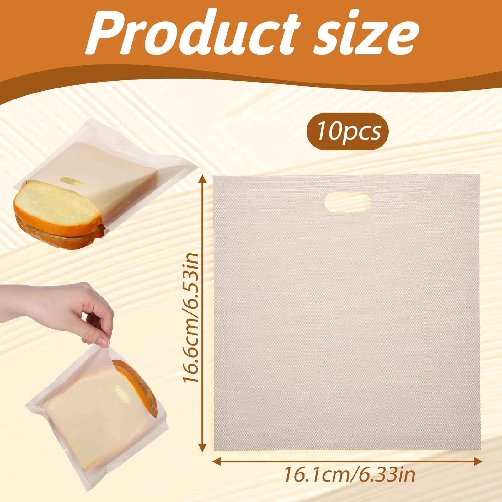 10 Pack Brown Reusable Toaster Bags 6.5 x 6.3 Inch