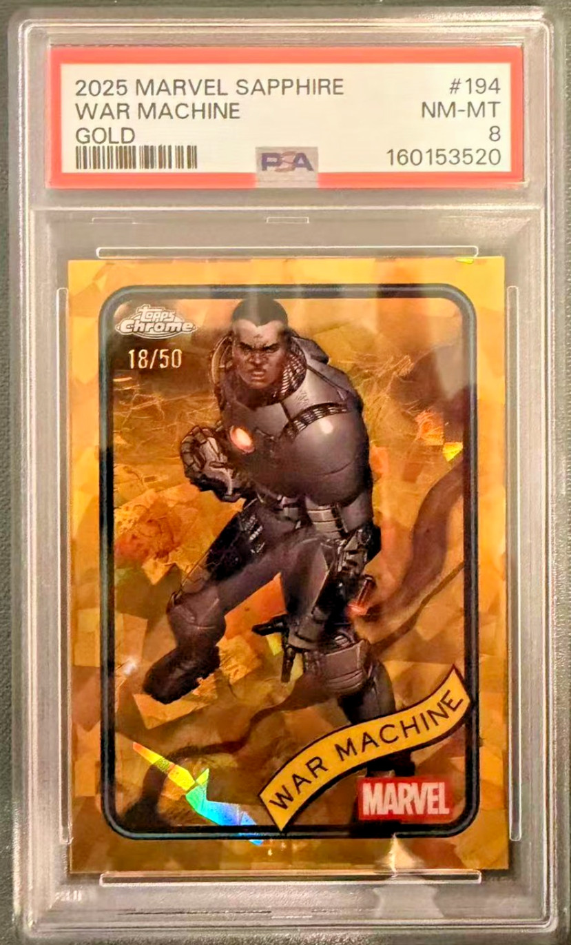 2025 Topps Marvel Sapphire War Machine Gold /50 PSA 8