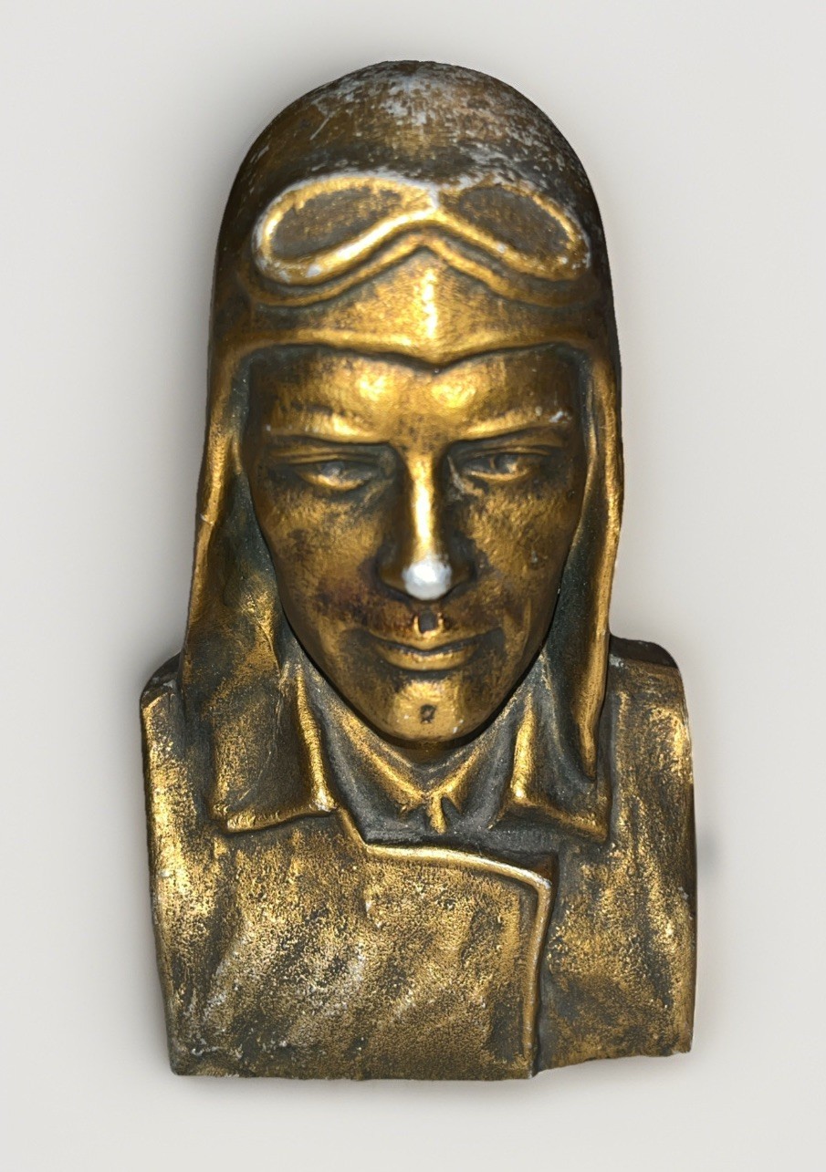Vintage 1928 Charles Lindbergh, “Fly Boy” Metal Bust, by N. Tregor Lindy Bank