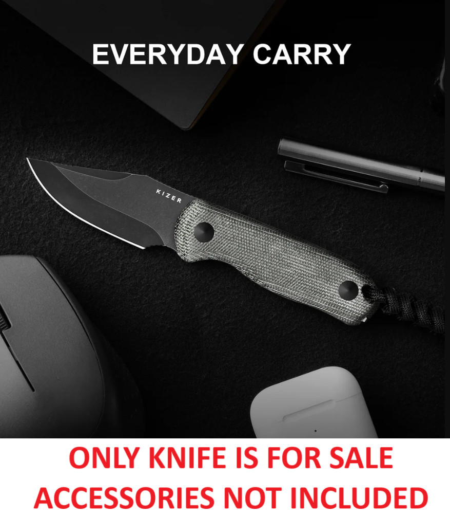 Kizer Cutlery Drop Bear Fixed Knife 2.63″ Black AEB-L Steel Blade Micarta Handle