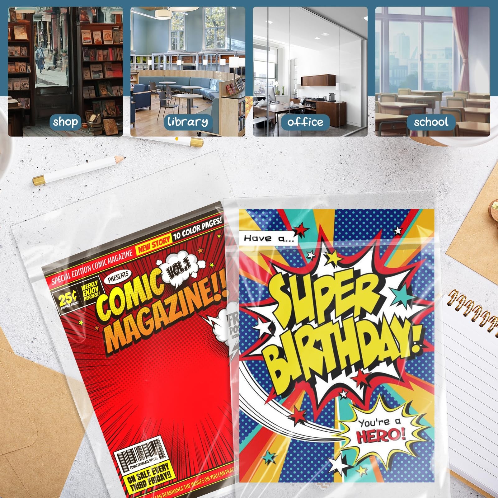 VOKOY 100 Pack Resealable Current Size Comic Book 7.2 x 10.6 inches, Clear