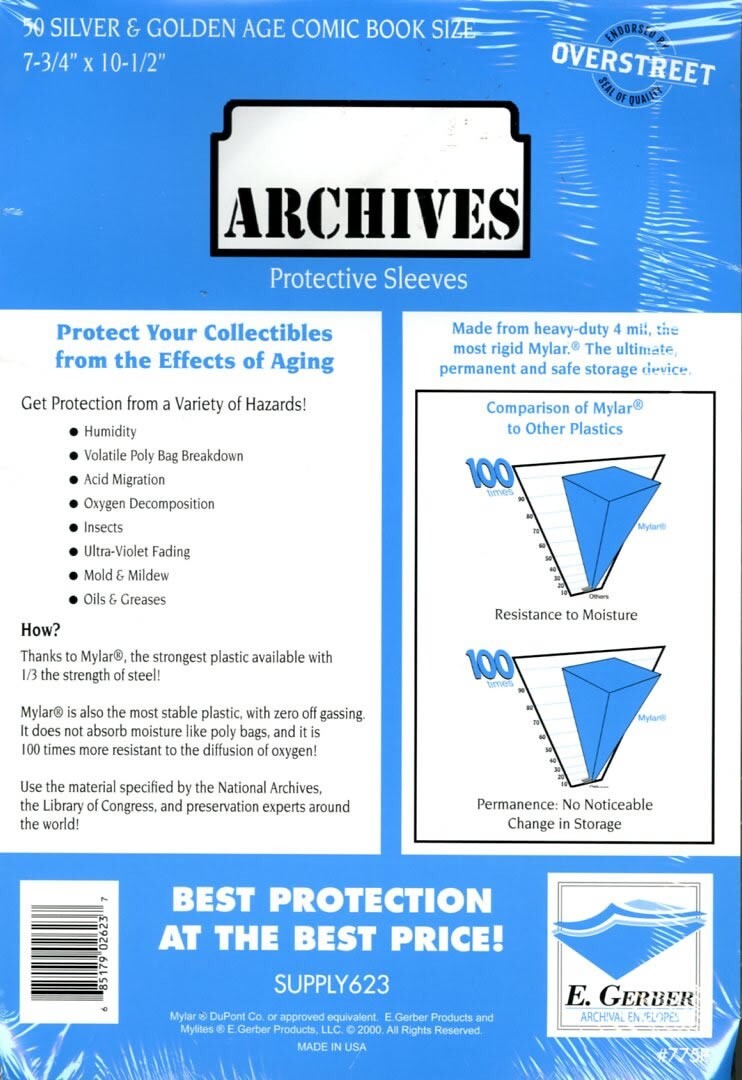 50 E. Gerber Archives 4 Mil Mylar Silver & Golden Age Comic Book Sleeves 775R