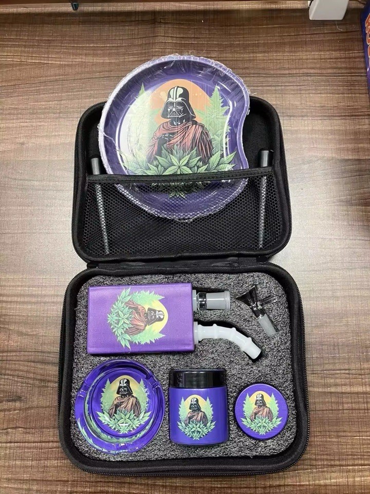 Portable Glass Smoking Accessory Kit w/ Protective Case – Artistic Design