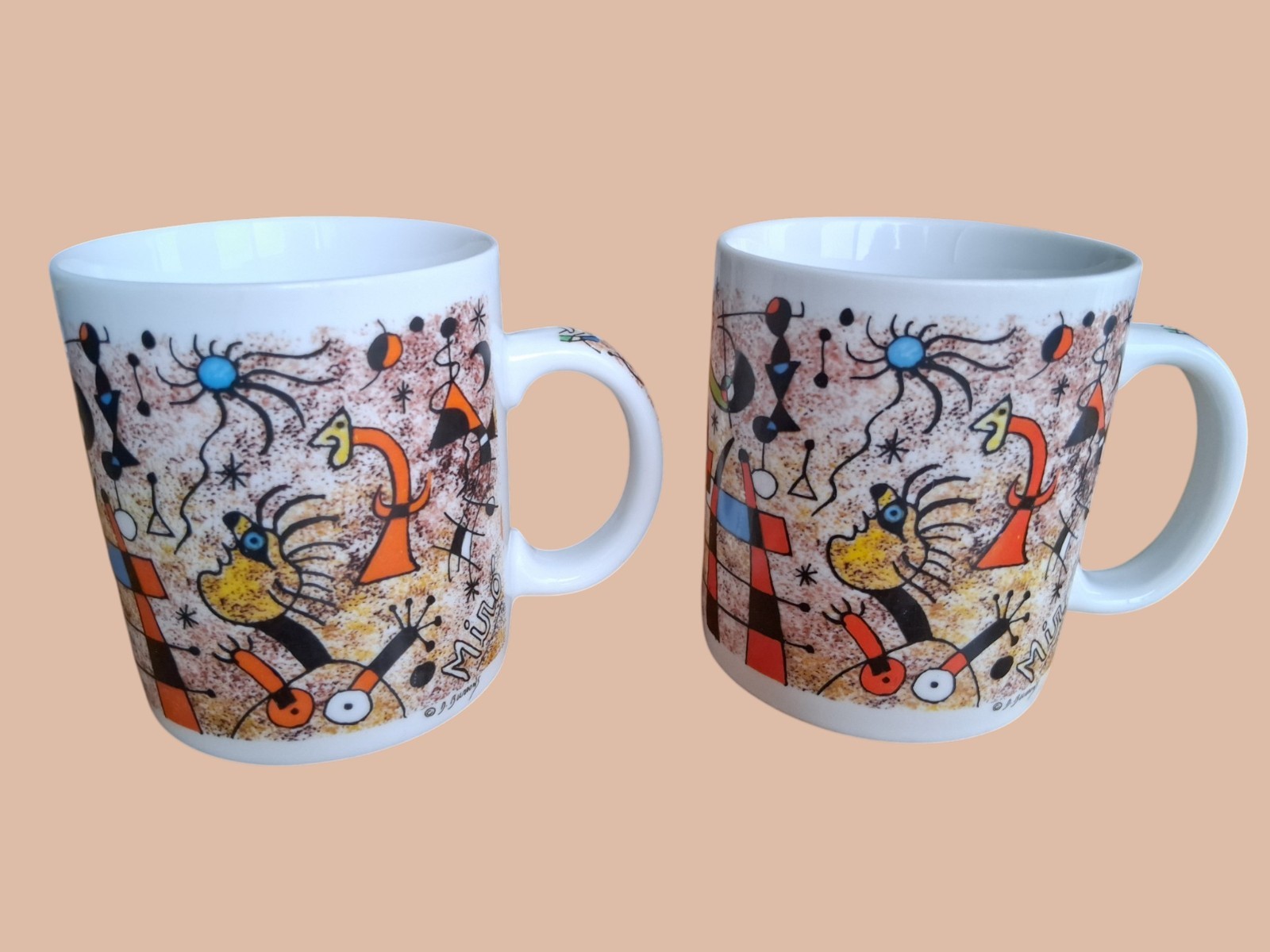 TWO Miro Abstract Art Chaleur Master Collection Mugs by Burrows 14oz EUC