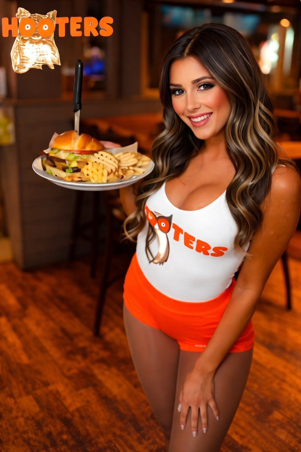 1990s Early 2000s Hooters Girl Uniform Restaurant Ad Retro Poster Photo 13×19