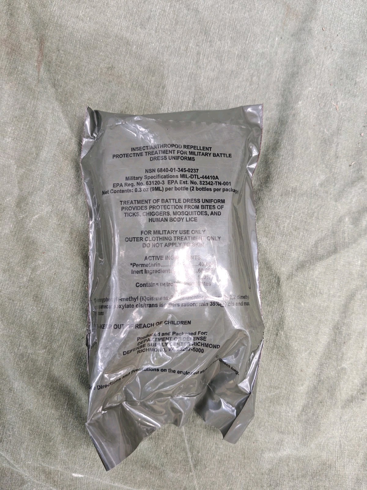 USGI Insect Repellent Protective Treatment for Military Battle Dress Uniforms