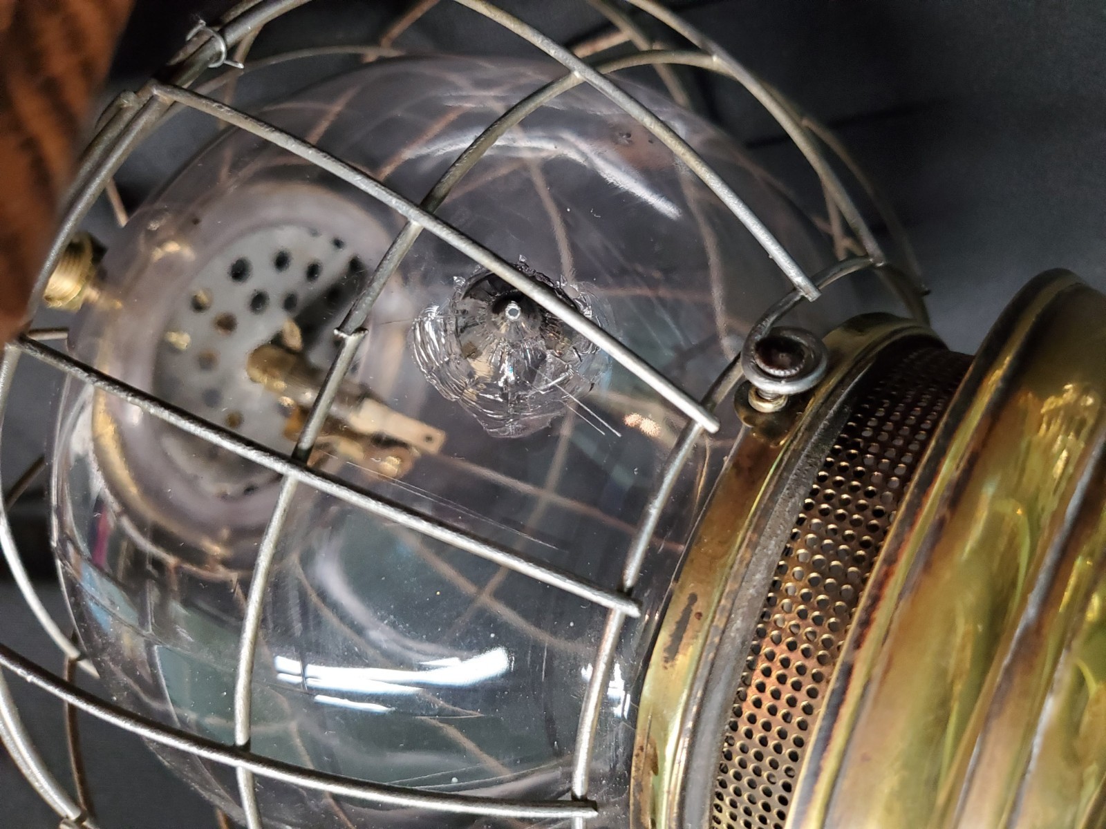 JB Colt Acetylene Gas Lamp Antique Fixture Brass Fittings Wire Cage Glass Globe